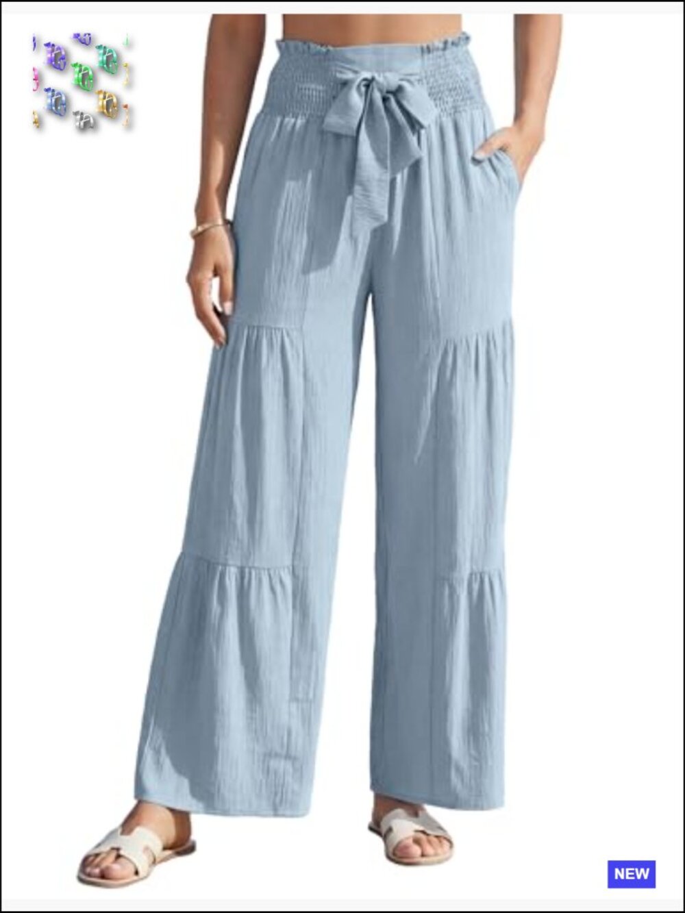 High Waisted Wide Leg Palazzo Pants Casual Flowy Beach Trousers Stretchy - Picture 2 of 7